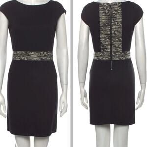 Alice + Olivia Black Cap Sleeve Boatneck Abstract Trim Mini Dress XS A003499